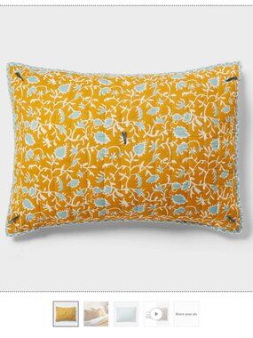 Earthy Vines Quilt Sham Mustard Yellow/Teal Blue - Threshold: Cotton Voile